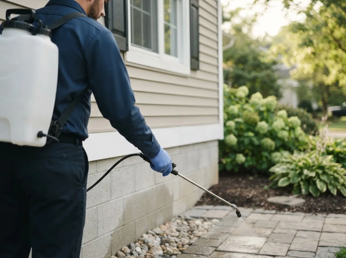 Pest control technician inspecting a home in Thurmond, WV